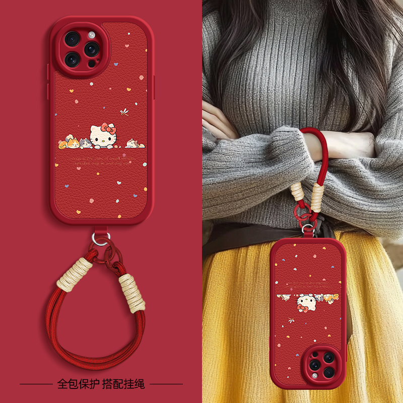 适用iphone17手机壳KT猫咪16pro苹果15promax带挂绳14保护套13女12新款11外壳6/7/8plus全包防摔x/xr/xsmax