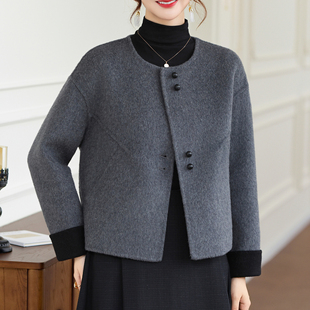 高端矮个子妈妈冬装毛呢外套新款中老年女装厚上衣中年人秋冬衣服