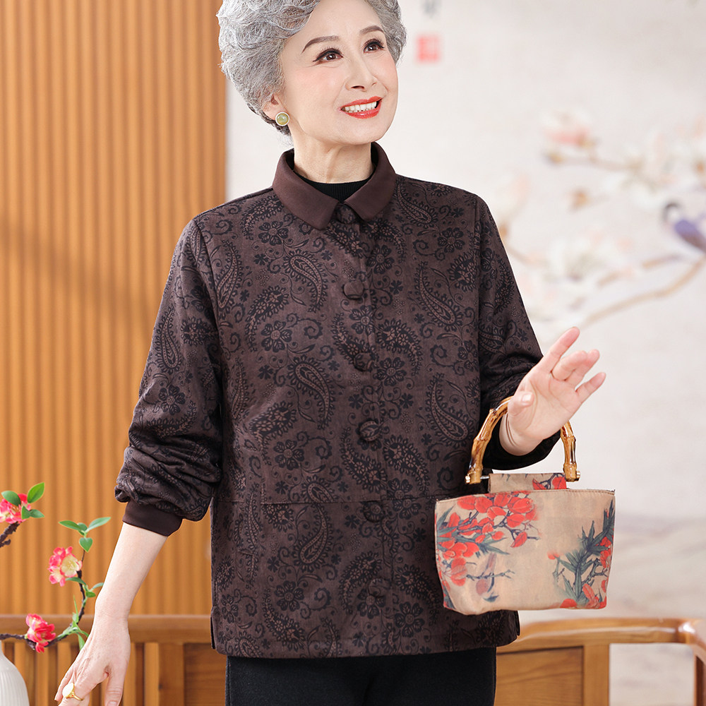 秋季新款中老年妈妈装布料褂子外套奶奶装春秋老年女士翻领开衫