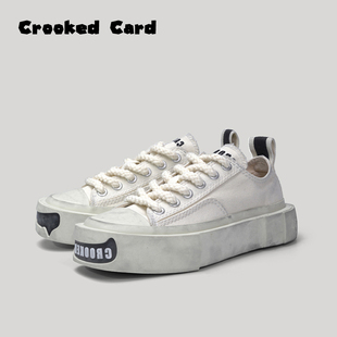 CARD 休闲板鞋 歪牌设计师 小白鞋 厚底小方头开口笑帆布鞋 CROOKED