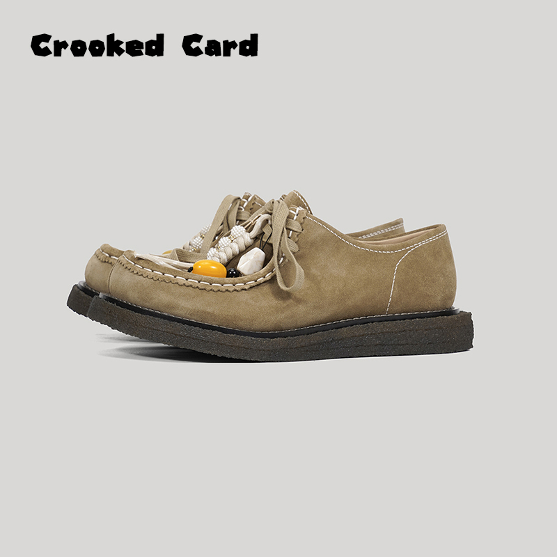 圆头厚底复古乐福鞋女真皮挂珠袋鼠鞋2025春季新品潮