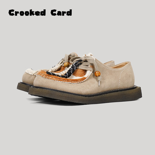 复古时尚软底英伦风圆头低帮马毛袋鼠鞋2025春季新款