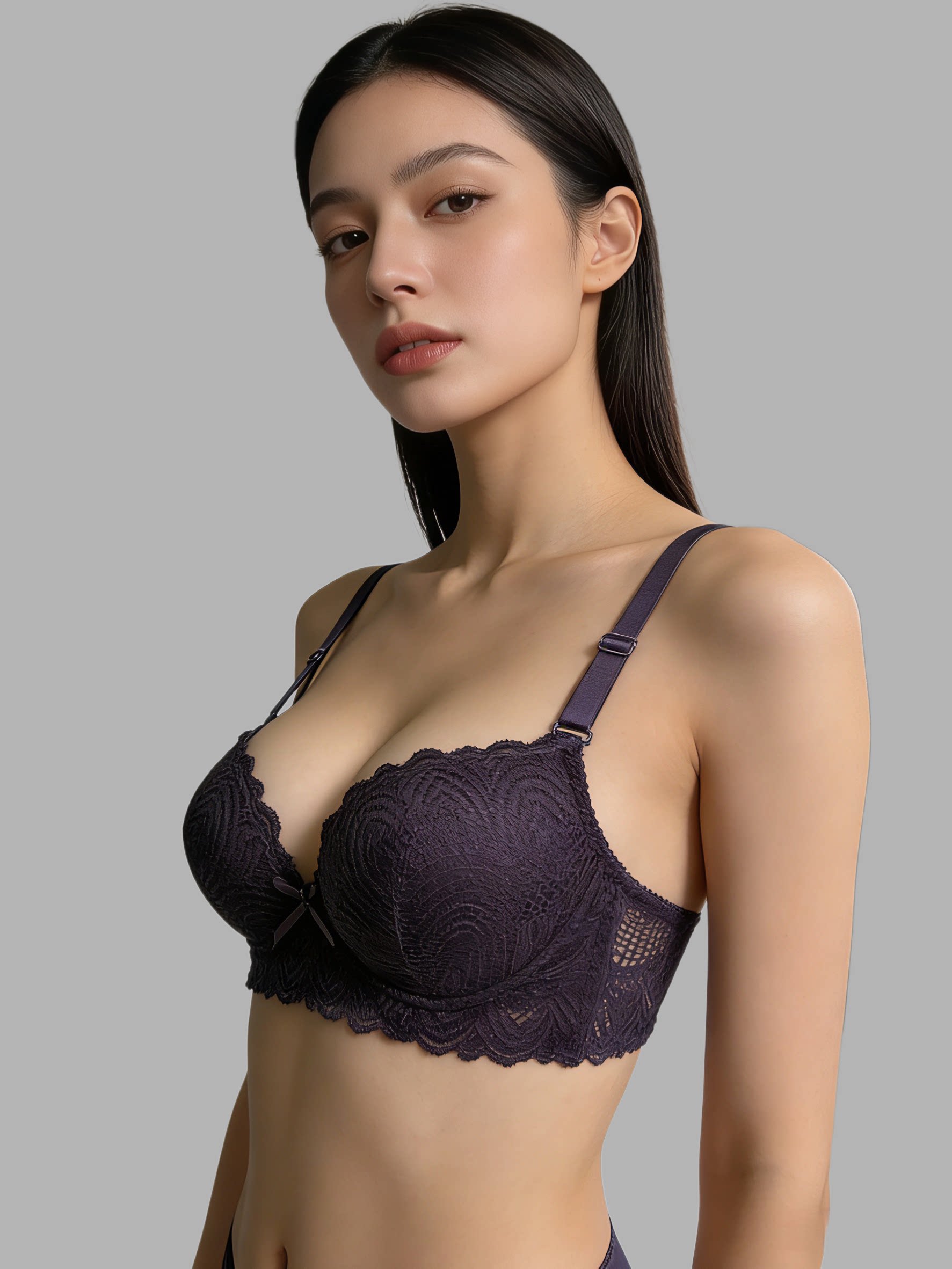 「尼佩女王」性感刺绣蕾丝边V型聚拢内衣女软钢圈小胸调整型文胸