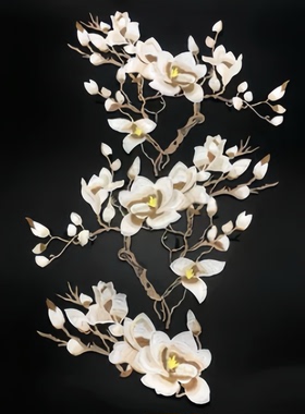 复古玉兰花刺绣布贴大衣外套装饰辅料背胶熨烫补丁贴旗袍贴热销