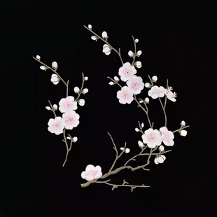 饰绣花贴团扇家纺DIY背胶补丁贴 白色梅花刺绣布贴外套汉服旗袍装