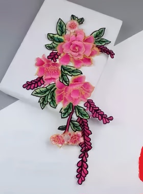 3D立体红色花朵金色刺绣描边对花DIY婚纱礼服连衣裙婚庆装饰辅料