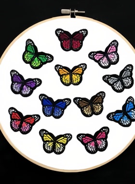 小蝴蝶刺绣布贴衣服动物蓝色装饰辅料小号羽绒服绣花贴背胶补丁贴