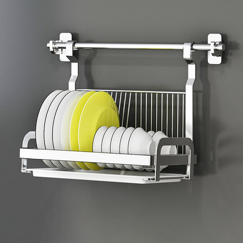可折叠壁挂式不锈钢碗碟架免打孔