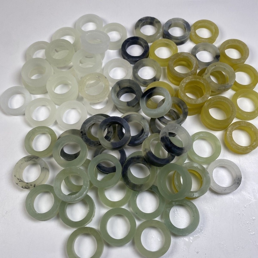 纯天然手工 玉石戒指半成品 淡绿色 水墨 冰料 岫玉半成品 未抛光