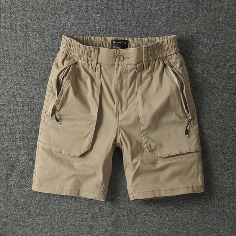 夏季美式复古拉链口袋工装纯棉直筒休闲短裤男修身弹力四分裤潮牌
