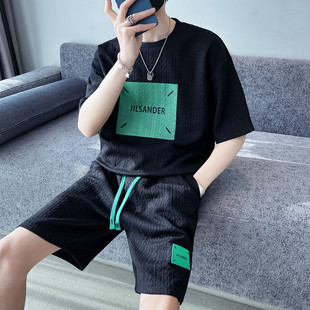 精神小伙套装男夏季搭配帅气网红两件套痞帅男装短袖短裤衣服一套
