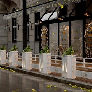 户外花箱围栏定制太阳能不锈钢发光花槽餐厅店铺外摆隔断绿植箱