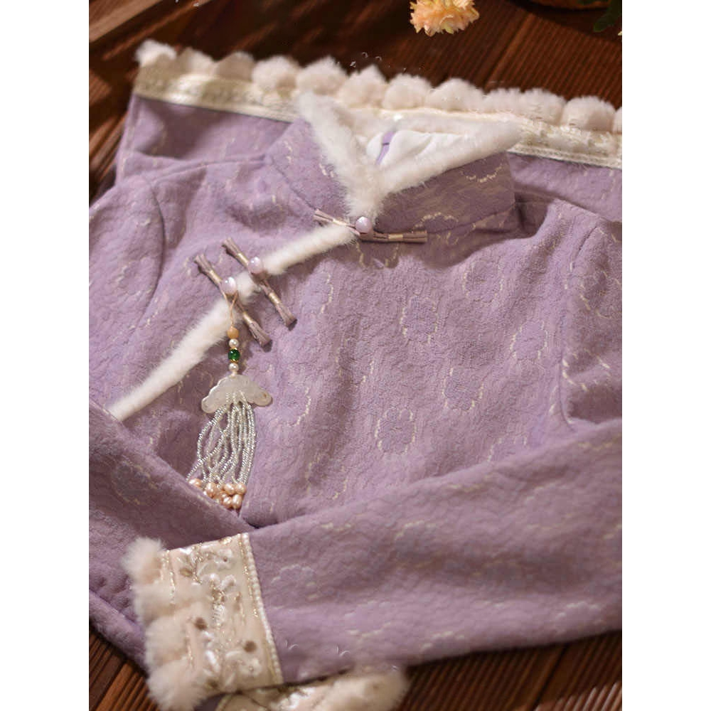 进口紫色加厚高端气质新中式旗袍连衣裙长袖年轻款改良女秋冬新款