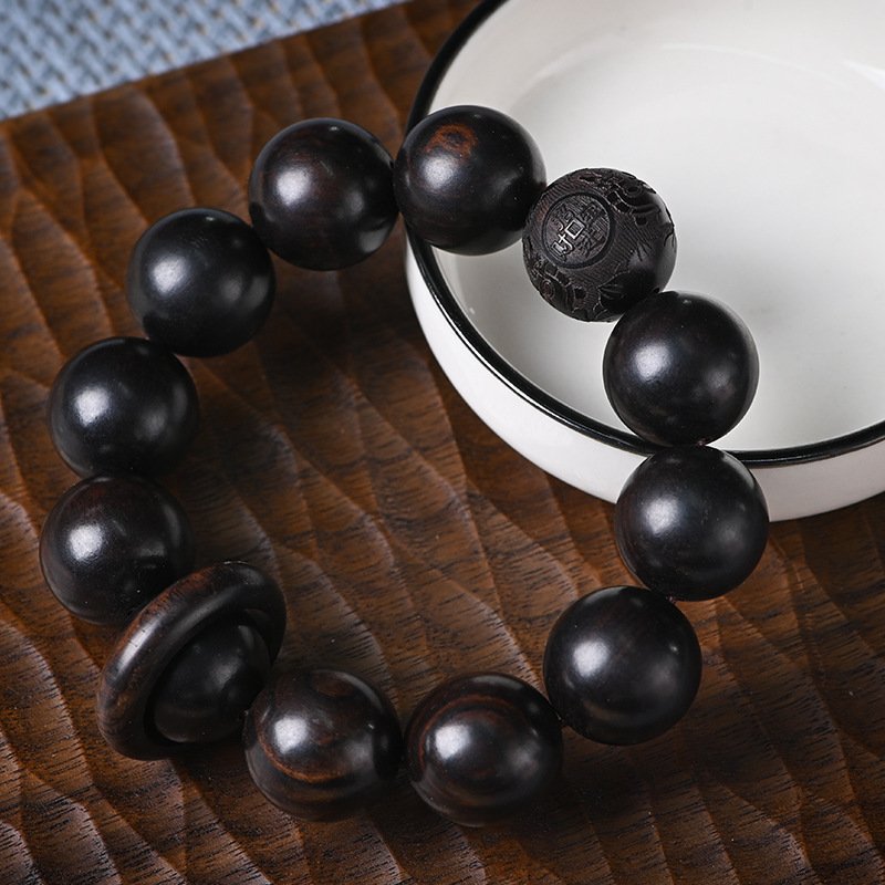 进口黑檀木雕刻佛珠2.0跑环手串招财进宝转运檀香木情侣文玩饰品
