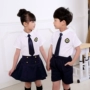 Đồng phục học sinh tiểu học phục vụ mùa hè mẫu giáo phục vụ lớp mùa hè cotton ngắn tay phù hợp với đồng phục tốt nghiệp phong cách Anh - Đồng phục trường học / tùy chỉnh thực hiện đồ bộ trẻ em