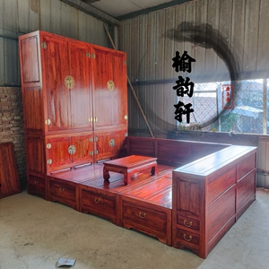 北方老榆木衣柜床柜一体榻榻米