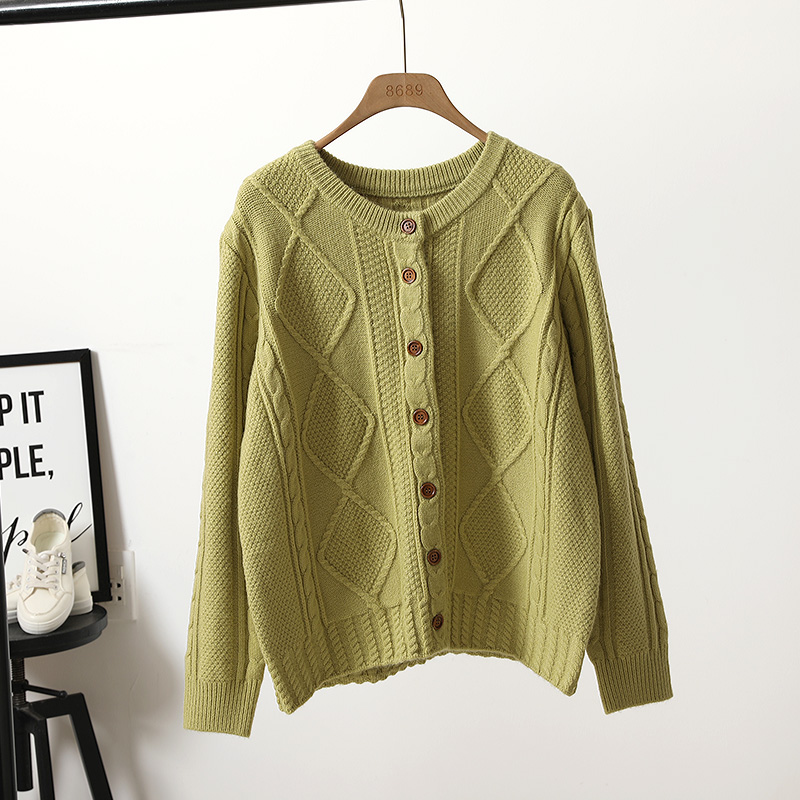 单排扣圆领开衫几何女毛衣性价比