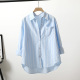 韩版 新款 宽松休闲显瘦衬衣叠穿上衣 女2026春季 高级感蓝色条纹衬衫
