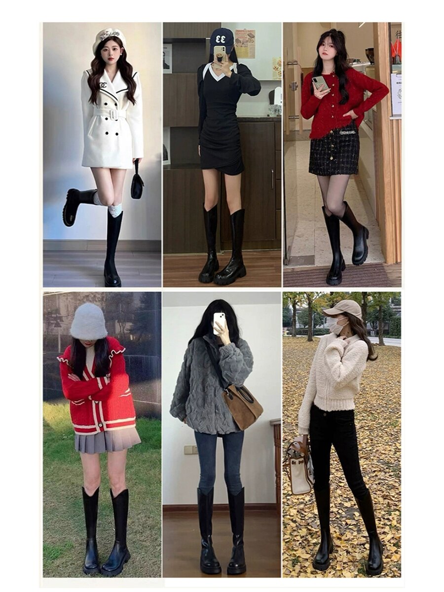 [FUER SHOE SHOP] 여성을위한 작은 튜브 V 입 부츠 2024 가을 겨울 신작 부츠 부츠 두꺼운 밑창 하이 부츠