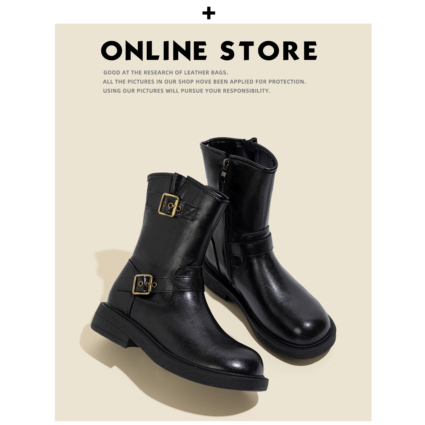 牛皮～不二鞋坊英伦风马丁靴女款2025秋冬新款平底圆头黑色短靴子