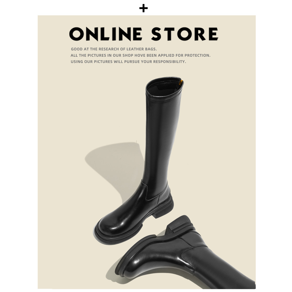 [FUER SHOE SHOP] 여성용 뒷 지퍼 부츠 2024 가을 겨울 두꺼운 밑창 기사 부츠이지만 무릎 높이 부츠