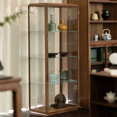 贞木器屿北美黑胡桃木玻璃展示柜