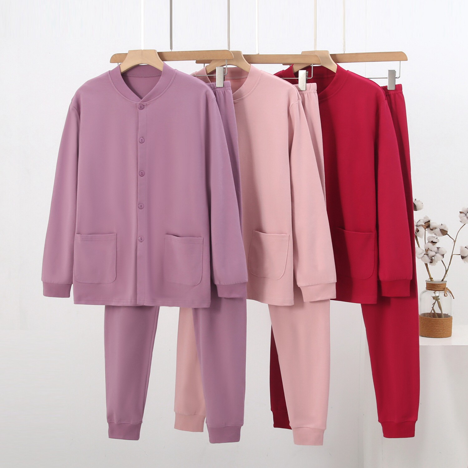 妈妈纯棉开衫套装秋衣秋裤女士大码棉毛衫中老年全棉保暖内衣