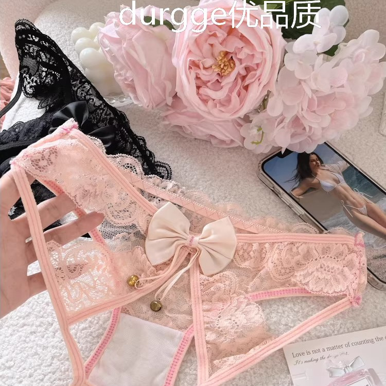 日本durgge小铃铛性感蕾丝开裆镂空蝴蝶结内裤少女纯欲低腰三角裤