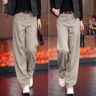 宽松直筒弯刀裤 奶茶咖垂感牛仔裤 阔腿裤 高腰显瘦窄版 女春秋新爆款