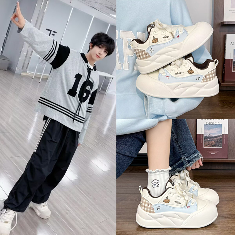 TF家族陈浚铭同款厚底增高小白鞋大头板鞋丑萌面包鞋小个子运动鞋