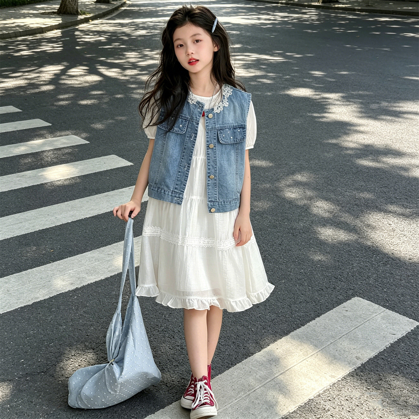 女童夏季牛仔马甲连衣裙两件套