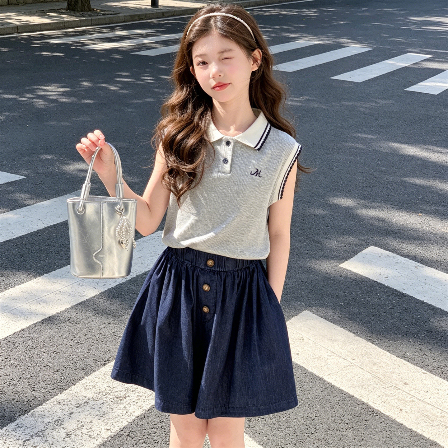 女童夏季POLO领短裤两件套学院风