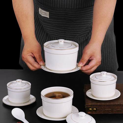 陶瓷炖盅金边隔水炖杯带盖