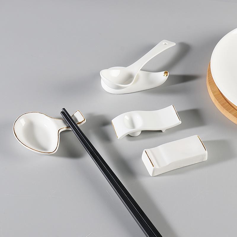 酒店摆台餐具纯白陶瓷筷架两用多用筷子架筷枕筷托汤匙托勺