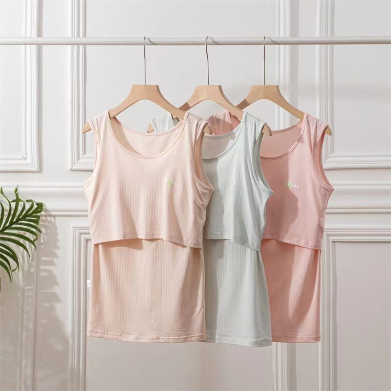 夏季纯棉莱卡产后哺乳背心孕妇打底衣外出喂奶上衣超薄月子服大码