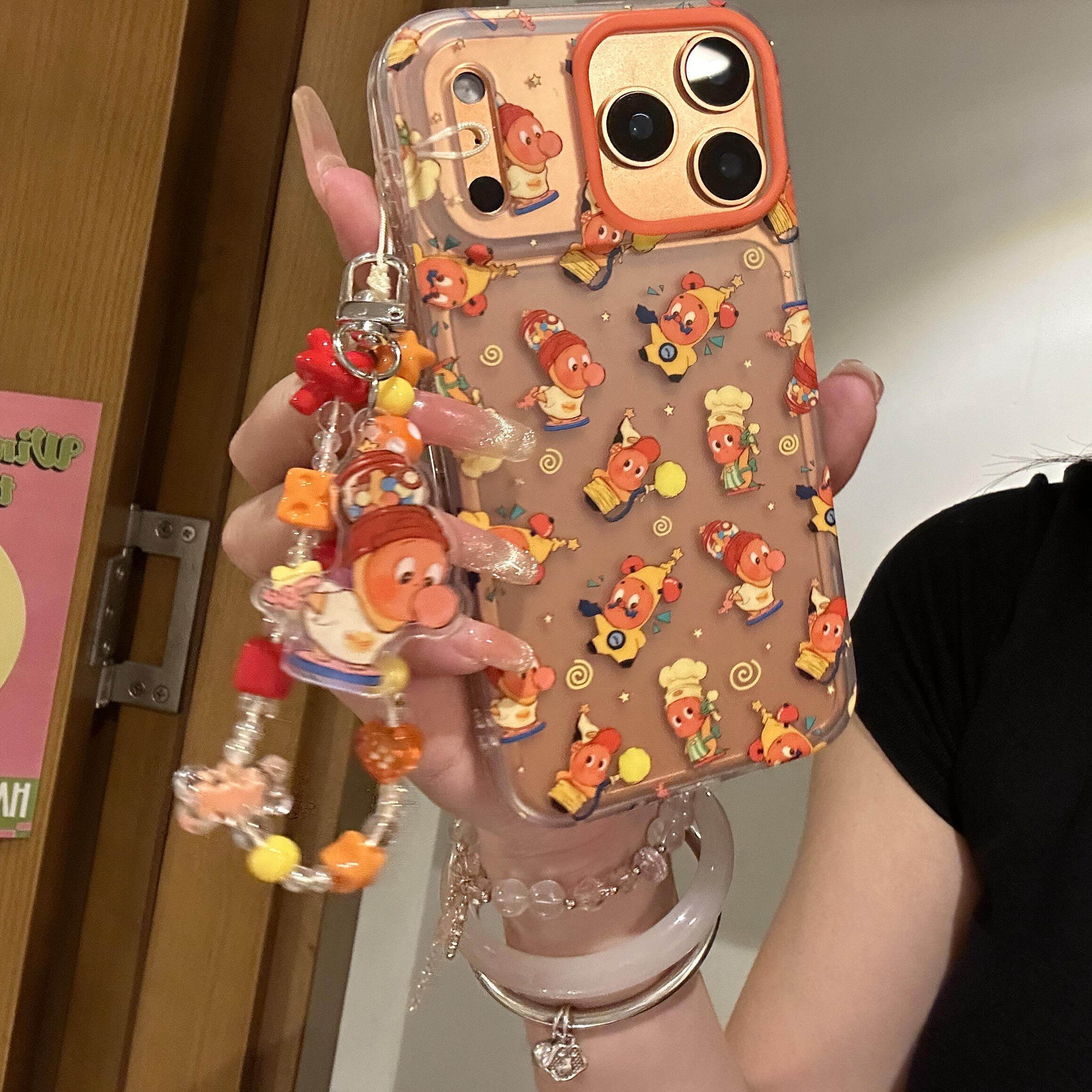 ins卡通版头磨砂满屏橙色星星人7promax手机壳iPhone16pro苹果17pro手机壳iphone16卡通iPhone17苹果15pro