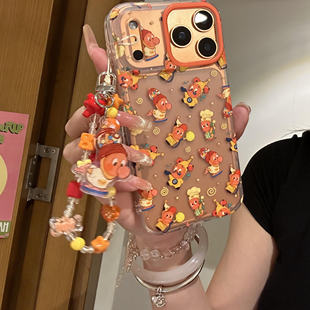 ins卡通版头磨砂满屏橙色星星人7promax手机壳iPhone16pro苹果17pro手机壳iphone16卡通iPhone17苹果15pro