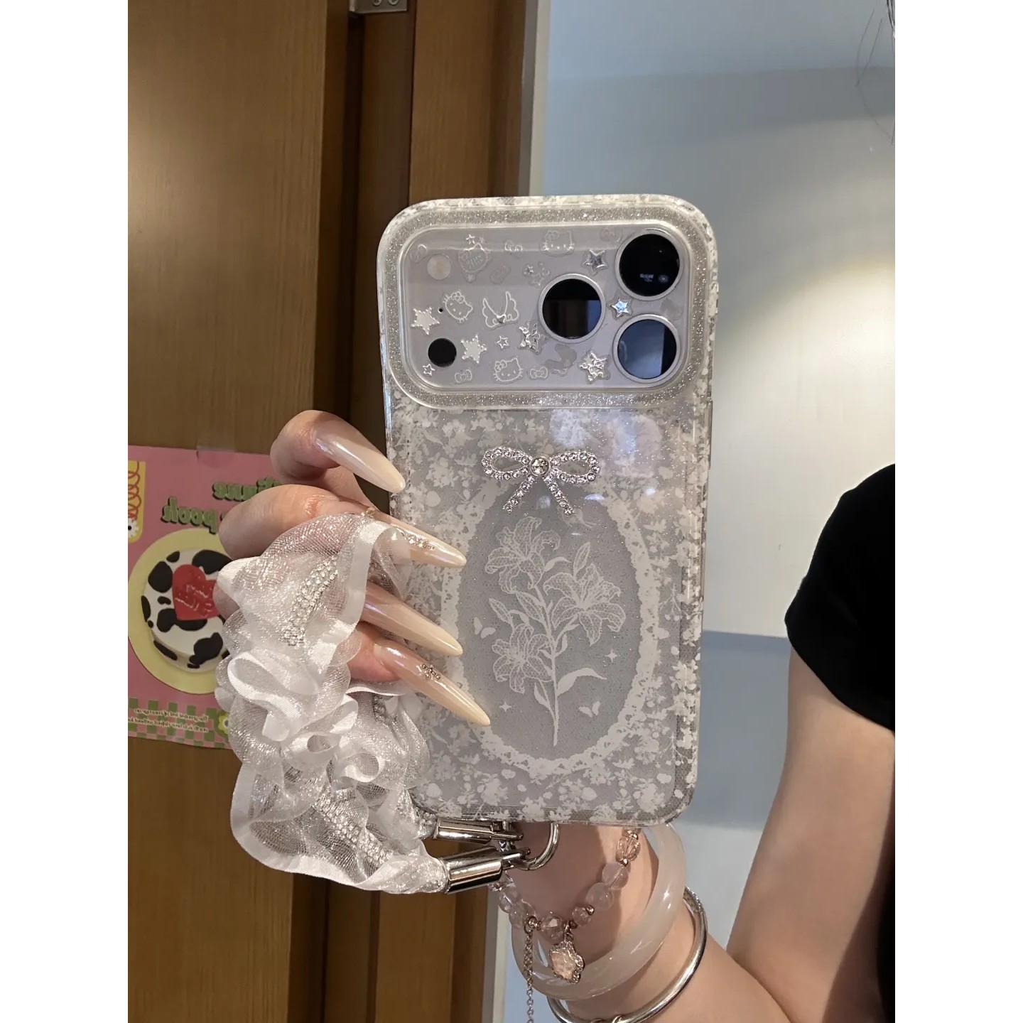 镜框白色蕾丝玫瑰花简约ins手机壳17promax保护苹果17pro女iPhone16pro双层iphone16卡通iPhone17苹果15pro