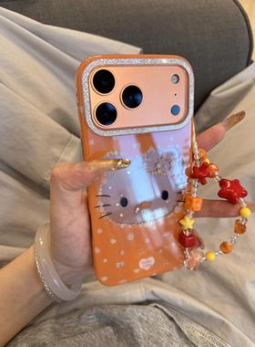 镜框橙色大头贴kitty猫卡通苹果17promax手机壳iPhone16pro苹果17pro手机壳iphone16卡通iPhone17苹果15pro