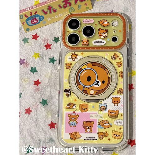 呆萌轻松熊旋转支架简约ins手机壳17promax保护iphone15女iPhone16pro双层iphone16卡通iPhone17苹果15pro