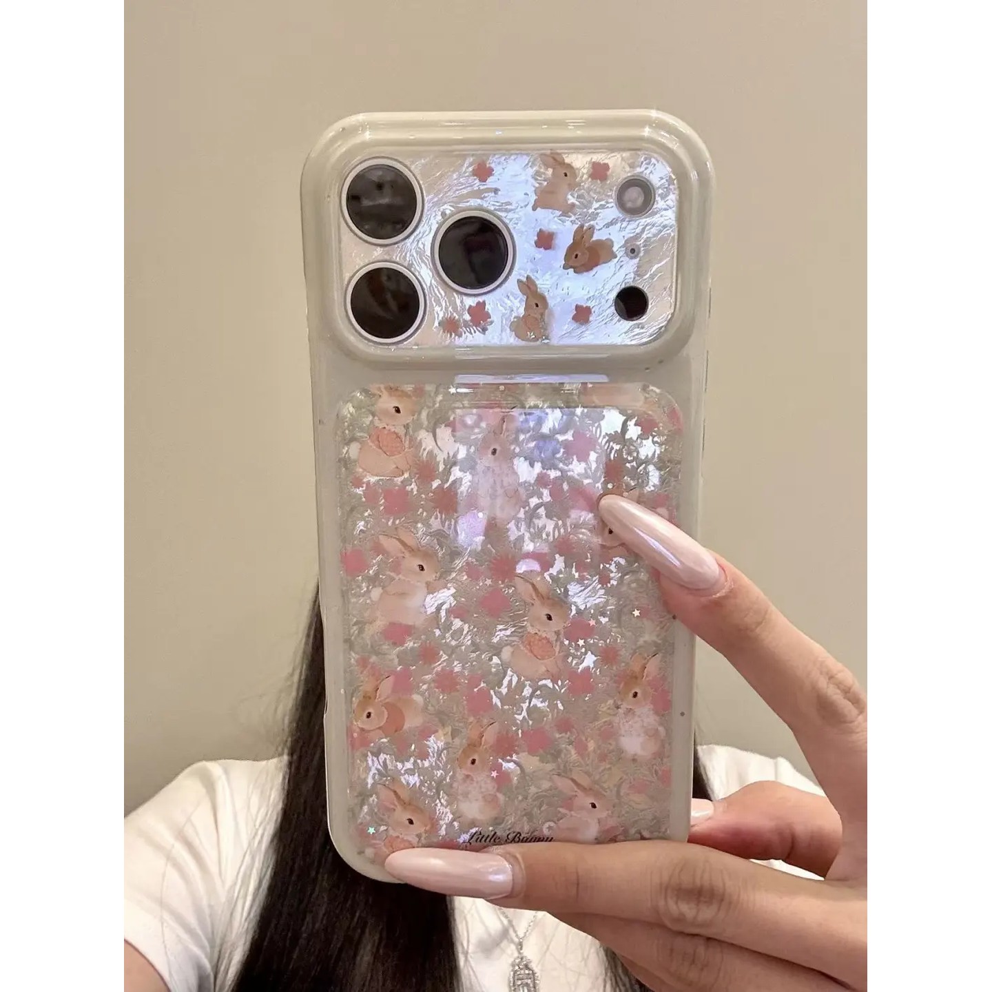 灰边银底星星粉花兔子简约ins手机壳17promax保护苹果17pro女iPhone16pro双层iphone16卡通iPhone17苹果15pro