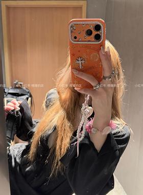 秋冬复古腔调橙色十字架适用手机壳17promax保护iphone15女iPhone16pro双层iphone16卡通iPhone17苹果15pro