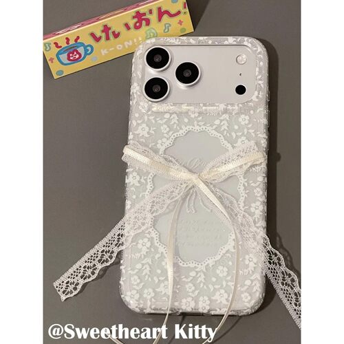白蕾丝花朵蝴蝶结简约ins手机壳17promax保护iphone15女iPhone16pro双层iphone16卡通iPhone17苹果15pro