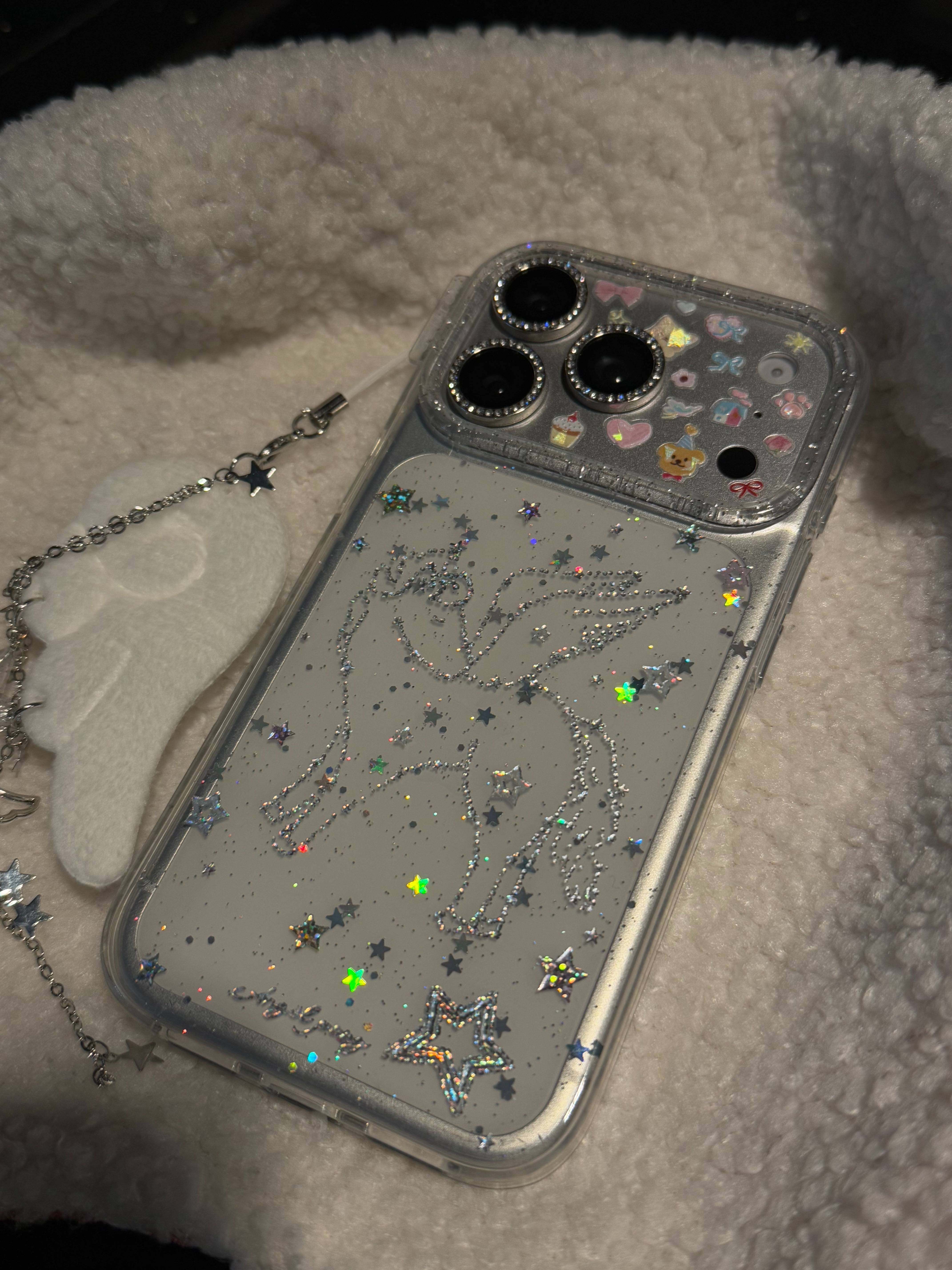 透明细闪星星天使小马韩系ins风17pro手机壳17promax保护iphone15女款16pro双层16卡通iPhone17苹果15pro