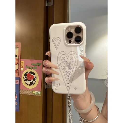 zz.白底爱心碎闪兔子简约ins手机壳17promax保护iphone15女iPhone16pro双层iphone16卡通iPhone17苹果15pro