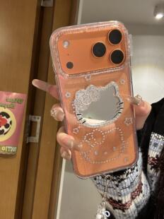 闪框可爱透明kt猫大头镜子手机壳17promax保护iphone15女iPhone16pro双层iphone16卡通iPhone17苹果15pro