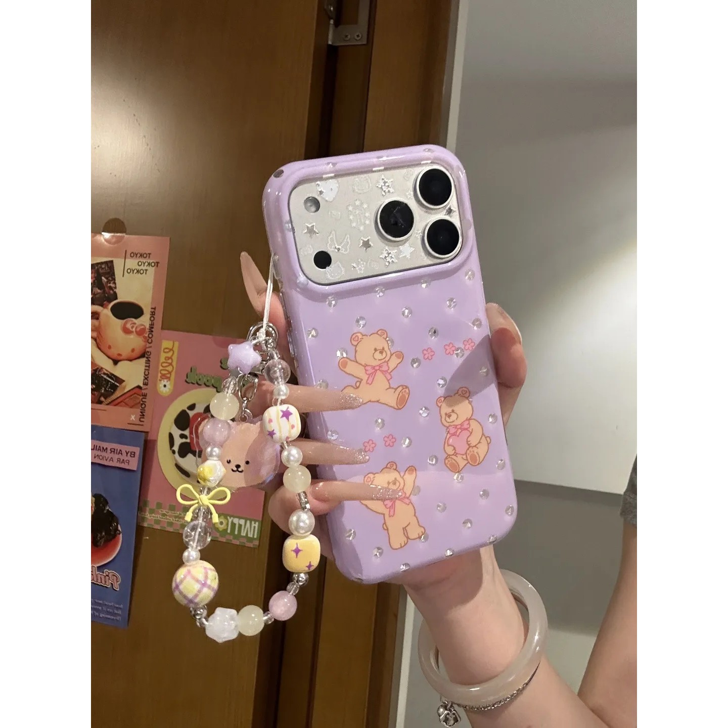 大孔紫色欢乐小熊简约ins手机壳17promax保护iphone15女iPhone16pro双层iphone16卡通iPhone17苹果15pro