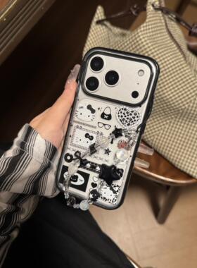 韩系黑边透明黑色系kt可爱拼贴手机壳苹果17promax苹果iphone17pro手机壳iPhone16pro双层iPhone17苹果15pro