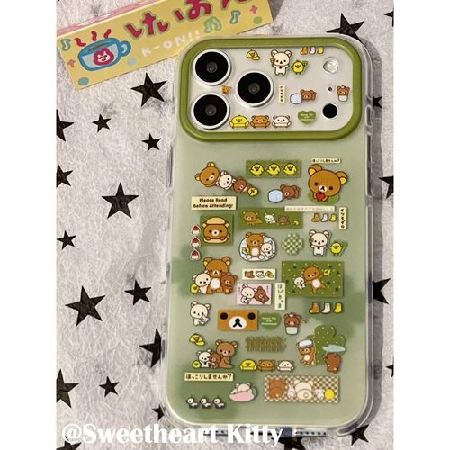 绿色轻松熊插画简约ins手机壳17promax保护iphone15女iPhone16pro双层iphone16卡通iPhone17苹果15pro