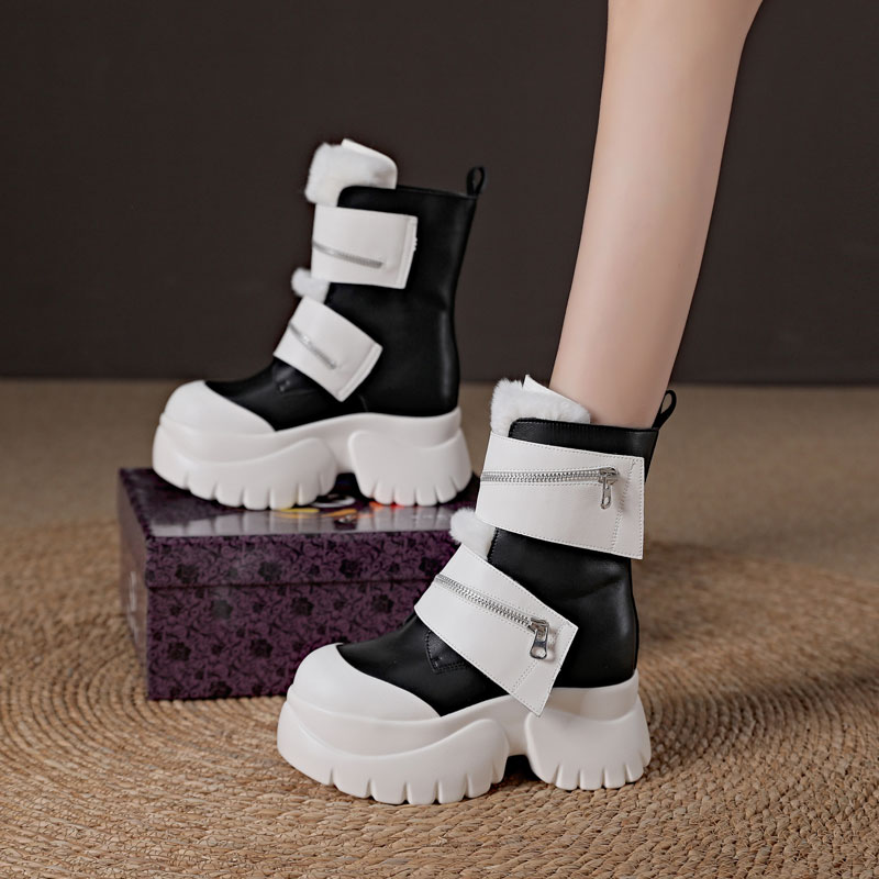 震地王马丁靴加绒松糕厚底